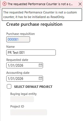 Purchase Requisition Error(https://blog.dyn365.wiki/wp-content/uploads/2026/01/PR-Error.webp)